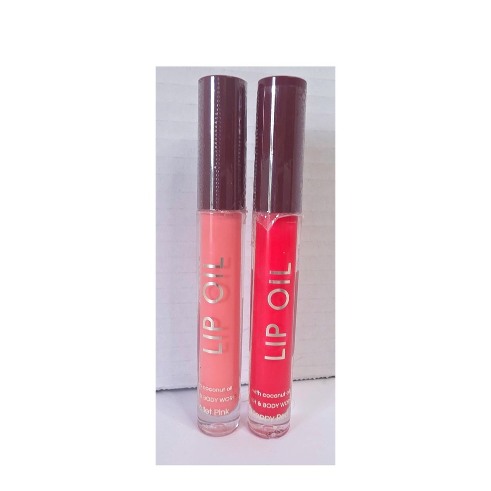Bath & Body Works Lip Oil Set Poppy Red Ballet Pink Coconut Oil 0.11 oz 2 Pack